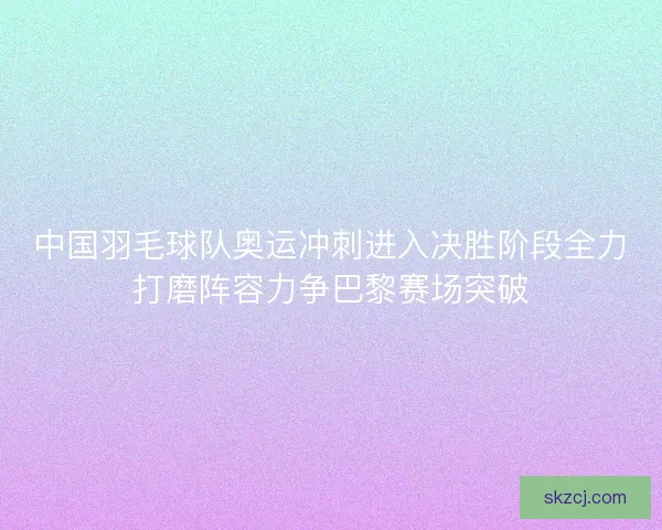中国羽毛球队奥运冲刺进入决胜阶段全力打磨阵容力争巴黎赛场突破